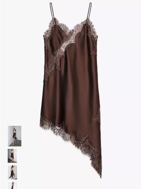 Zara Asymetrical Satin Brown Lace Dress